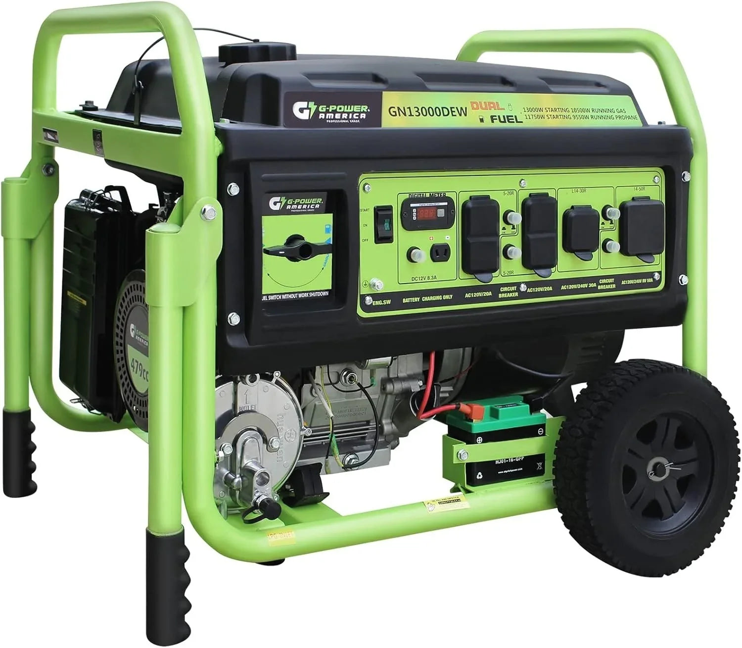 13,000W Dual Fuel Portable Generator, Powered by Gas or Propane, Electric Start, Home Backup &amp; RV Readys.