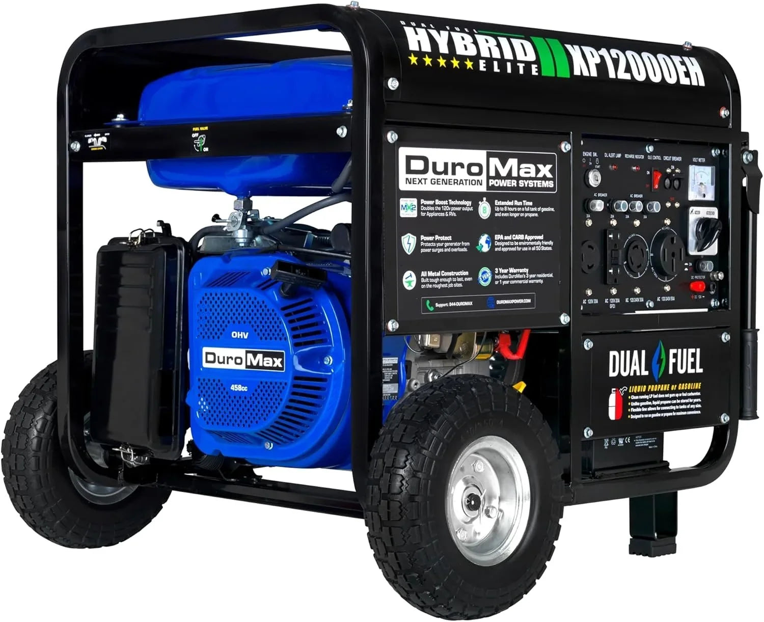 DuroMax XP12000EH 12,000 Watt Dual Fuel Portable Generators.