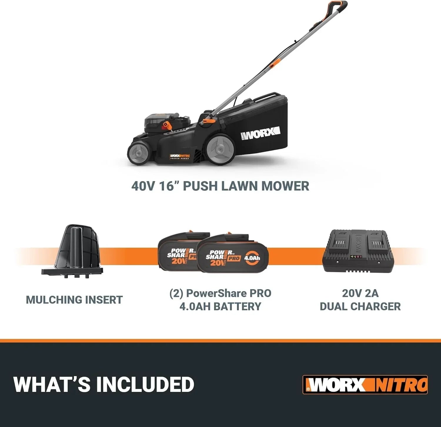 WORX Nitro 40V 16″ Cordless Lawn Mowers w/Brushless Motor 2.0 &amp; Intellicut.