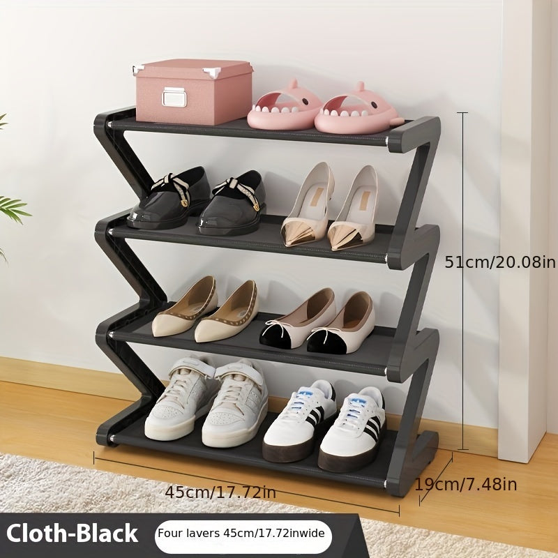 4-Tier Free Standing Shoe Rack - Z-Shaped Stackable Shoe Organizer with Metal Frame & Plastic Shelves, No-Tool Assembly, 4kg Capacity, Space-Saving Floor Mount Storage for Entryway, Living Room, Dorm - Durable Home & Dorm Room Essential, Shoe Storage Orga