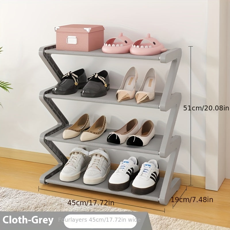 4-Tier Free Standing Shoe Rack - Z-Shaped Stackable Shoe Organizer with Metal Frame & Plastic Shelves, No-Tool Assembly, 4kg Capacity, Space-Saving Floor Mount Storage for Entryway, Living Room, Dorm - Durable Home & Dorm Room Essential, Shoe Storage Orga