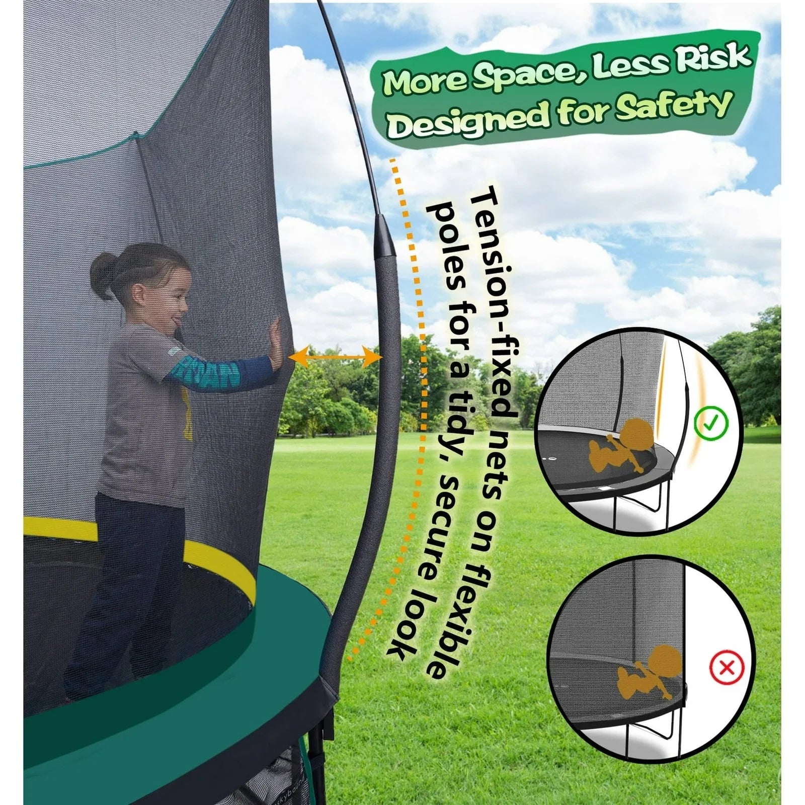SkyBound 6ft outdoor Trampoline without springs, toddler springless trampoline with net for Kids and Adults, springless Trampoline with Enclosure for Backyard Indoor and Outdoor