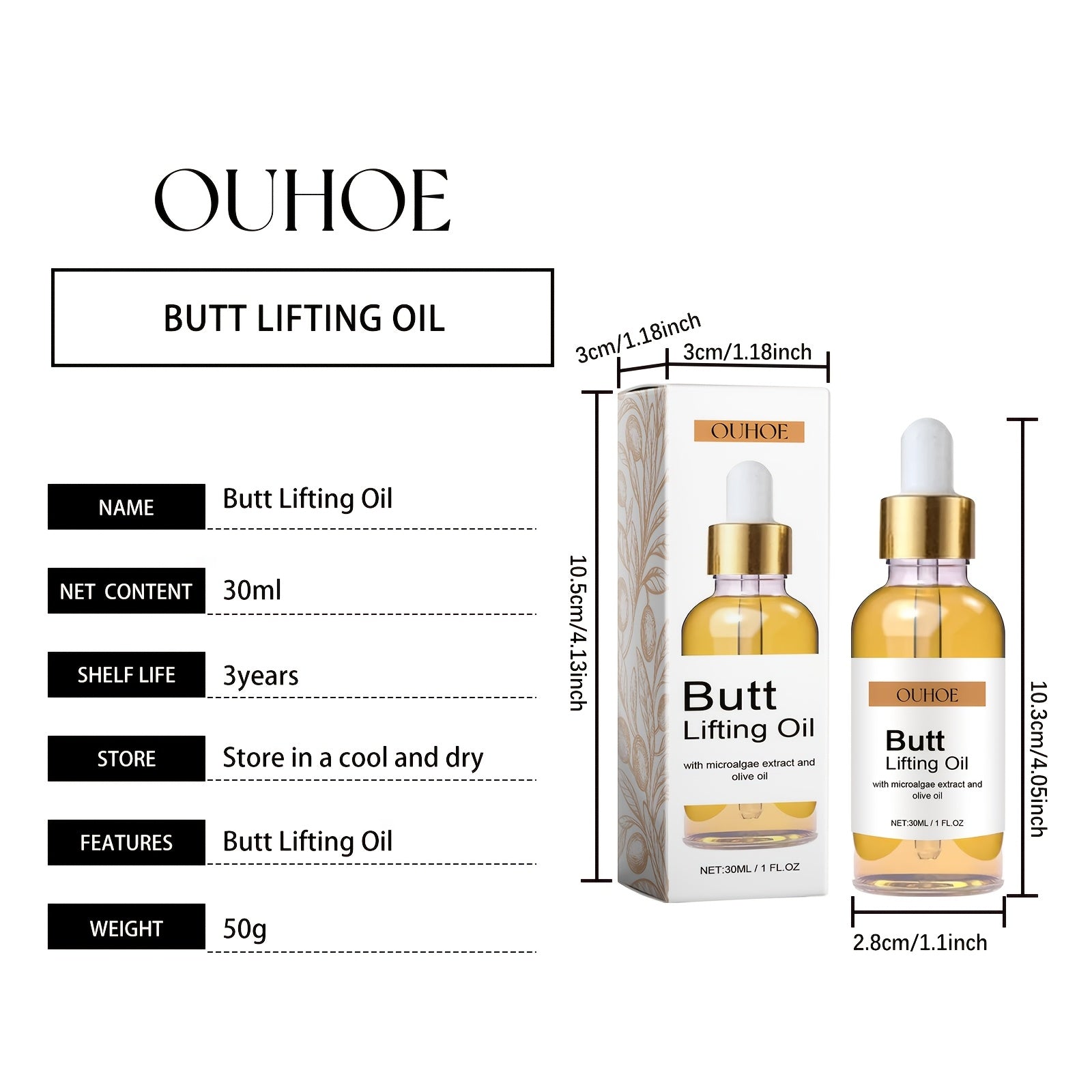 30ML/BOX, OUHOE Vitamin E Butt Care Oil, Containing Jojoba Oil, Butt Care Nourishing Skin, Firming Elastic Moisturizing Body Lifting Skin
