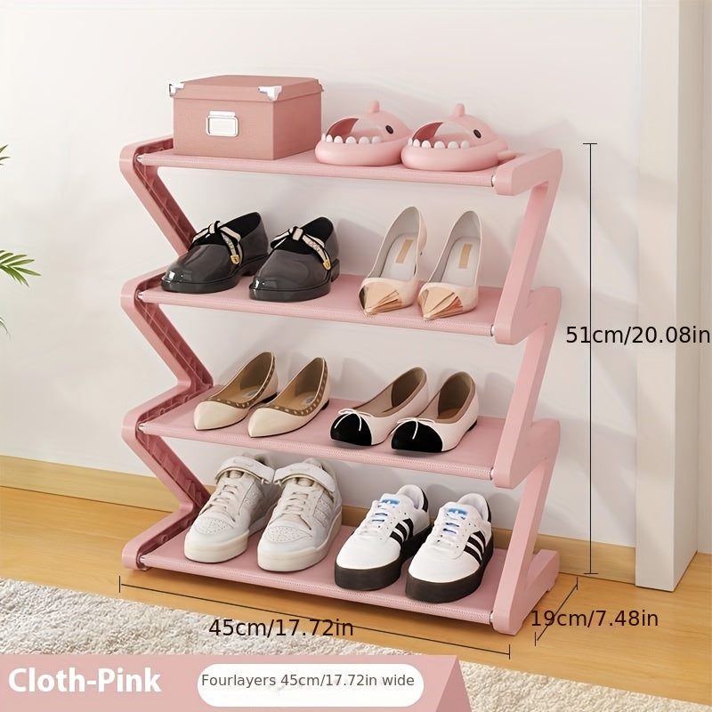 4-Tier Free Standing Shoe Rack - Z-Shaped Stackable Shoe Organizer with Metal Frame & Plastic Shelves, No-Tool Assembly, 4kg Capacity, Space-Saving Floor Mount Storage for Entryway, Living Room, Dorm - Durable Home & Dorm Room Essential, Shoe Storage Orga