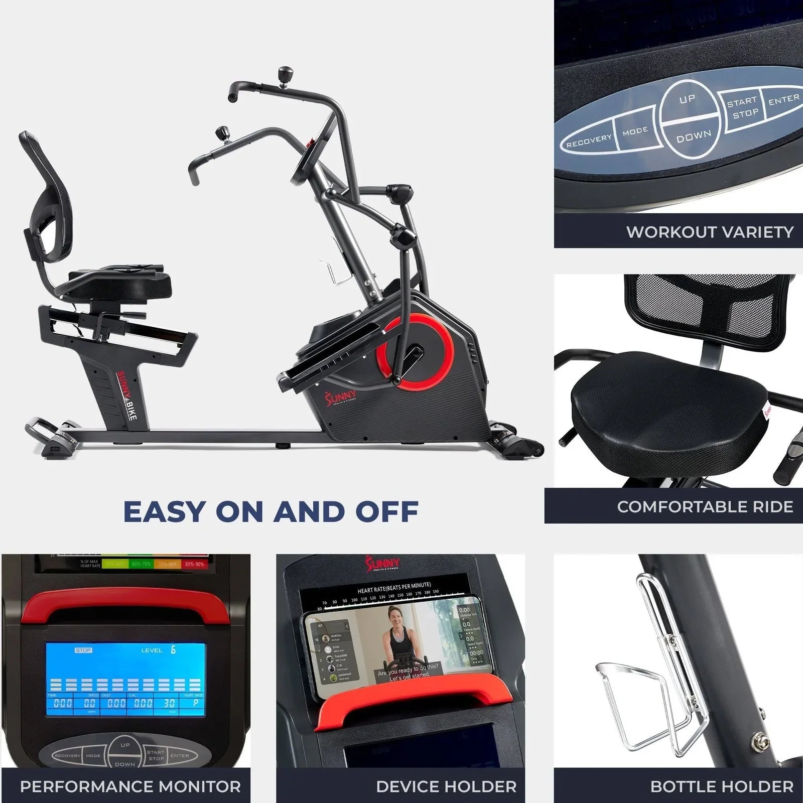Sunny Health &amp; Fitness Smart Recumbent Cross Trainers Elliptical Exercise Bikes – SF-RB4886 SMART