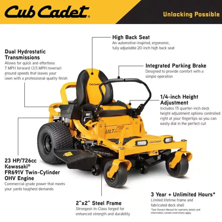 Cub Cadet Ultima ZT1 50″ Zero-Turn Riding Lawn Mower – Power, Precision &amp; Comforts.