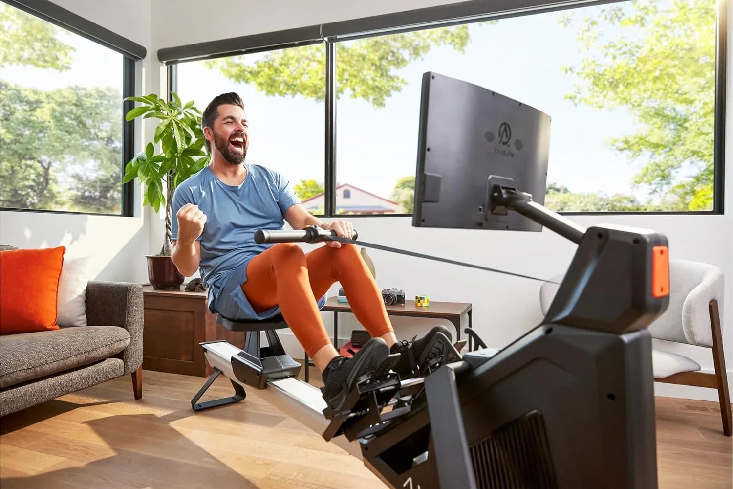 Aviron Strong Series Rower: 22″ HD Touchscreen, Dual Air &amp; Magnetic Resistances up to 100 lbs. Game-Based Workouts, Streaming, Compact Designs