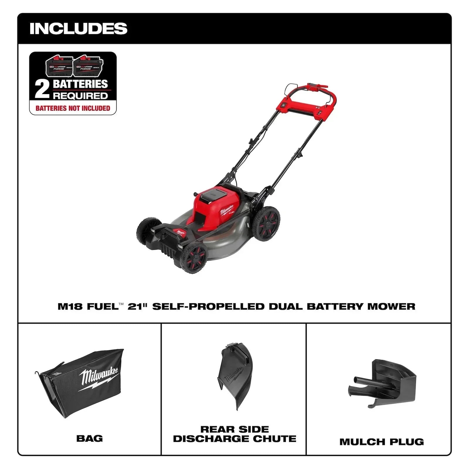 Milwaukee 2823-22HD M18 FUEL Self-Propelled Dual Battery Mower Kits.