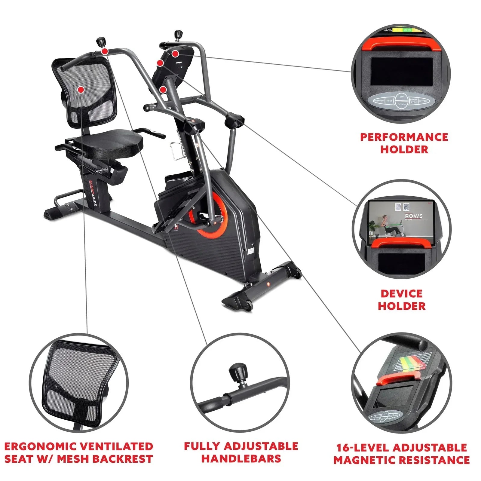 Sunny Health &amp; Fitness Smart Recumbent Cross Trainers Elliptical Exercise Bikes – SF-RB4886 SMART
