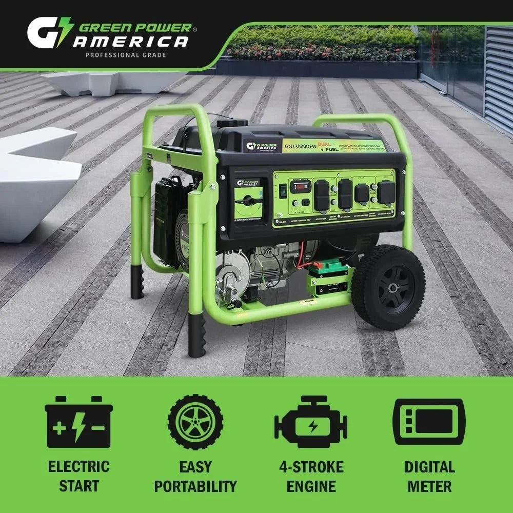 13,000W Dual Fuel Portable Generator, Powered by Gas or Propane, Electric Start, Home Backup &amp; RV Readys.