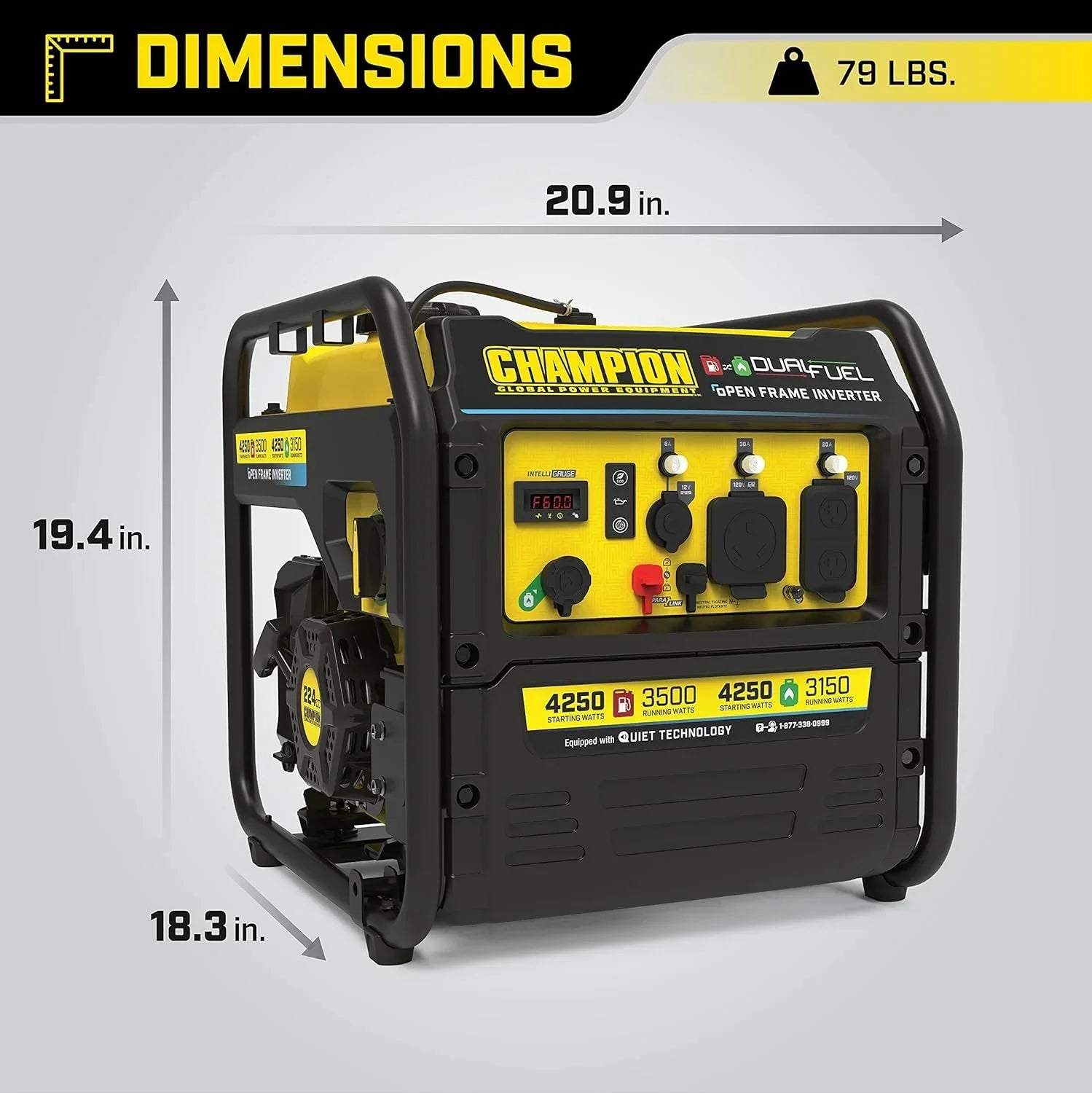 Champion 4250-Watt Dual Fuel RV Ready Open Frames Inverter Generators