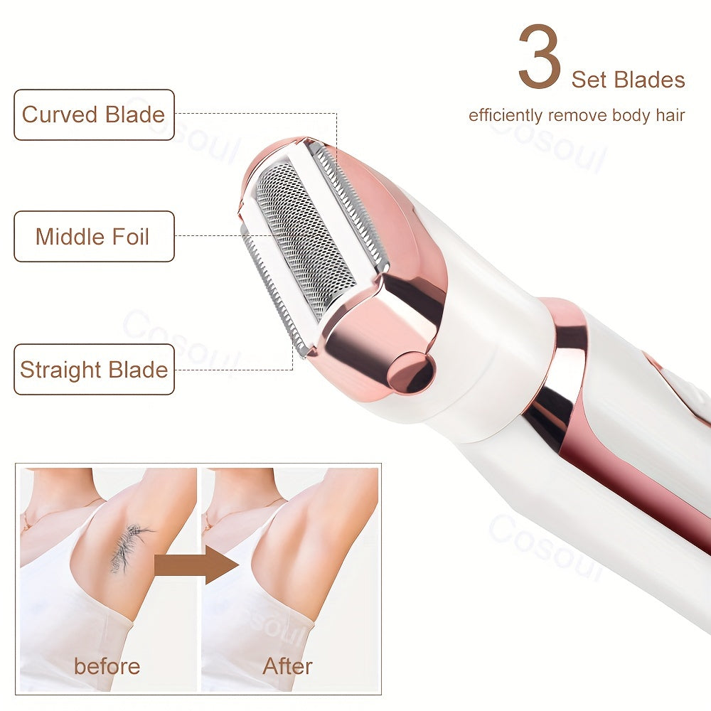 Cosoul 4-in-1 Electric Hair Remover for Women - Portable Manual & Voluminous Hair Removal, USB Rechargeable Battery, Face, Arms, Legs, Body - Painless & Portable Hair Removal Tool, Hair Remover Electric, Facial Hair Removal, Sleek Design, Versatile Hair T
