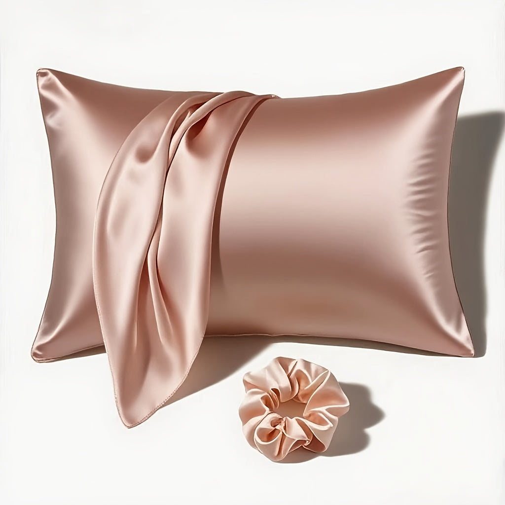 1 Satin Envelope Pillowcase + 1 Scrunchie | Elevate Home Decor, Perfect for Beauty Salons & Single-User Bedding, Polyester, Hand Wash Only