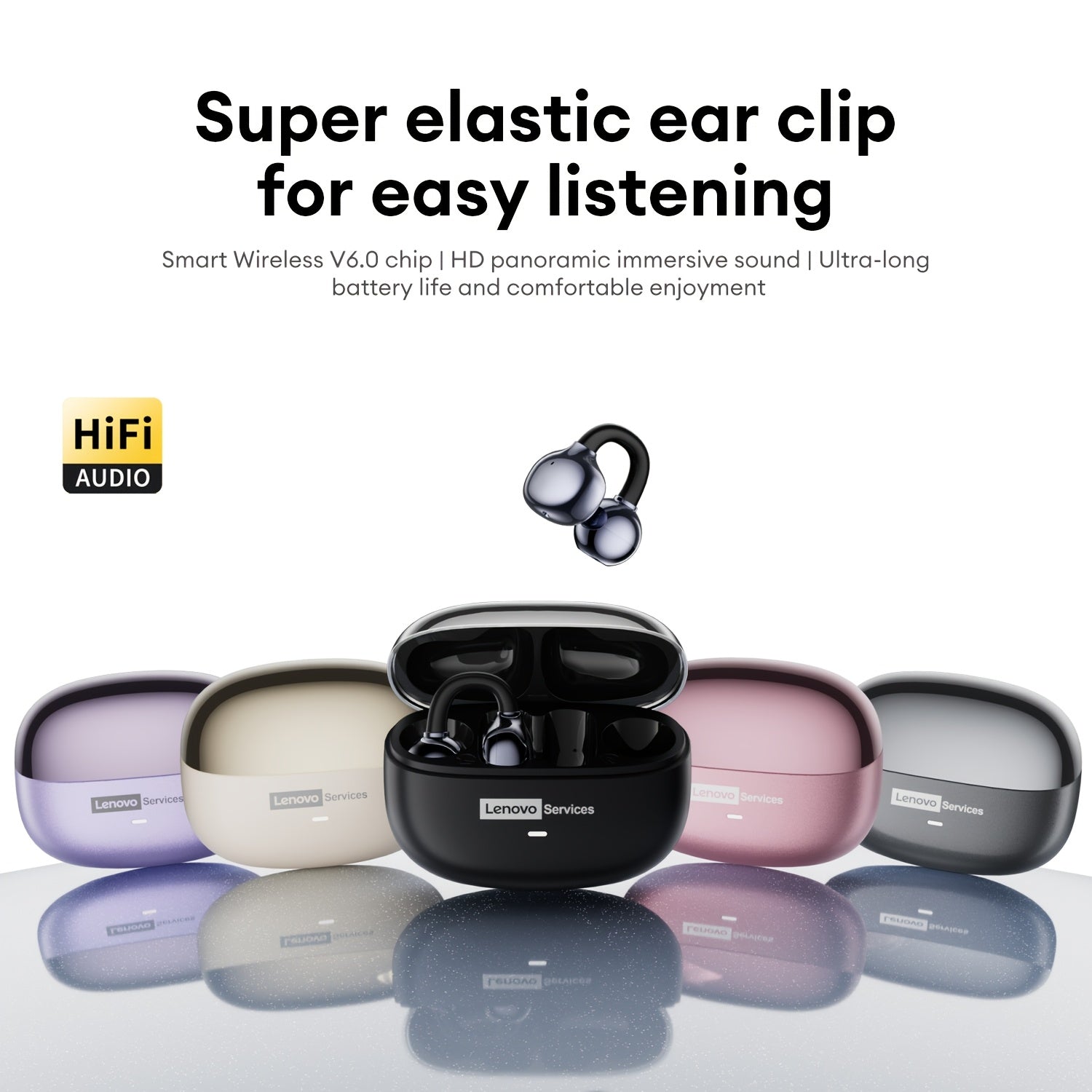 Lenovo Services - LE302 9D Stereo And Panoramic Audio Earbuds for Music Lovers in Leisure Listening 2025 Trendy Pick | Wireless Open-Ear Headphones