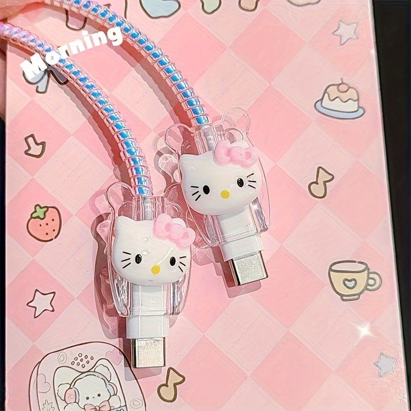 For Hello Kitty 20W USB-C Power Adapter Charger Cable with Silicone Case& Cute Cartoon Design- Durable Plastic Adapter for All Users, for Hello Kitty Additions, Playful Accessory, Protective Cover