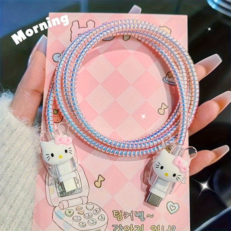 For Hello Kitty 20W USB-C Power Adapter Charger Cable with Silicone Case& Cute Cartoon Design- Durable Plastic Adapter for All Users, for Hello Kitty Additions, Playful Accessory, Protective Cover