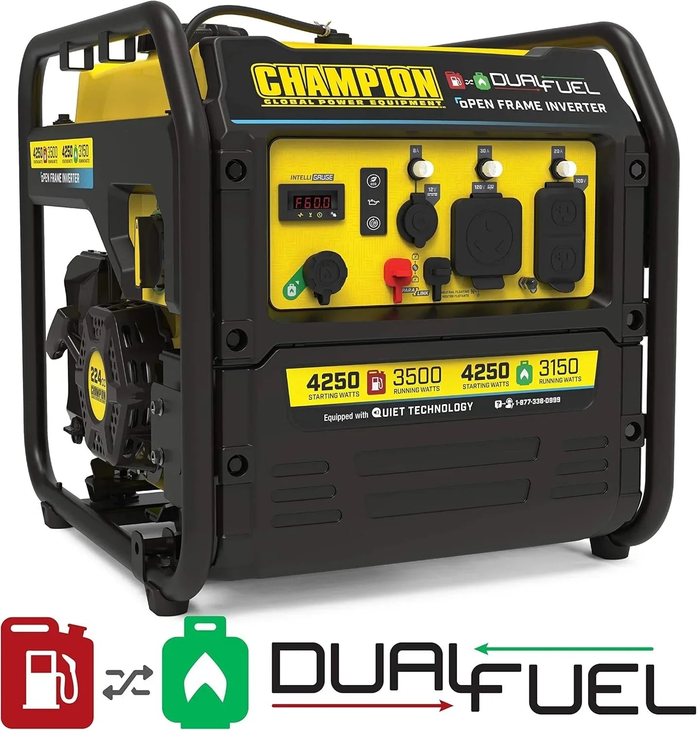 Champion 4250-Watt Dual Fuel RV Ready Open Frames Inverter Generators
