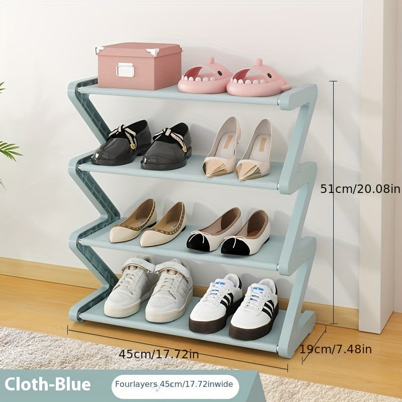 4-Tier Free Standing Shoe Rack - Z-Shaped Stackable Shoe Organizer with Metal Frame & Plastic Shelves, No-Tool Assembly, 4kg Capacity, Space-Saving Floor Mount Storage for Entryway, Living Room, Dorm - Durable Home & Dorm Room Essential, Shoe Storage Orga