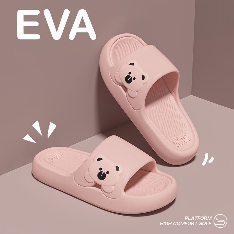 New Summer Couple's Home Slippers for Women, Soft Sole Thick Platform, Wear-Resistant, Non-Slip for Bathroom Showering, Fashionable Outdoor Wear, Wear-Resistant, Cute Cartoon Sandals, Women Shoes