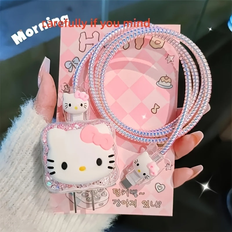 For Hello Kitty 20W USB-C Power Adapter Charger Cable with Silicone Case& Cute Cartoon Design- Durable Plastic Adapter for All Users, for Hello Kitty Additions, Playful Accessory, Protective Cover