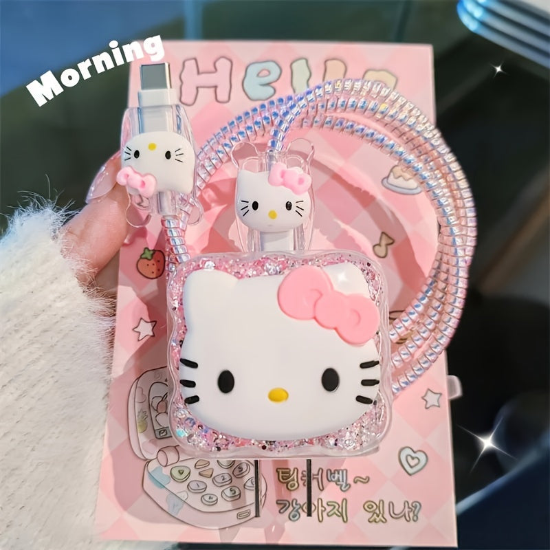 For Hello Kitty 20W USB-C Power Adapter Charger Cable with Silicone Case& Cute Cartoon Design- Durable Plastic Adapter for All Users, for Hello Kitty Additions, Playful Accessory, Protective Cover
