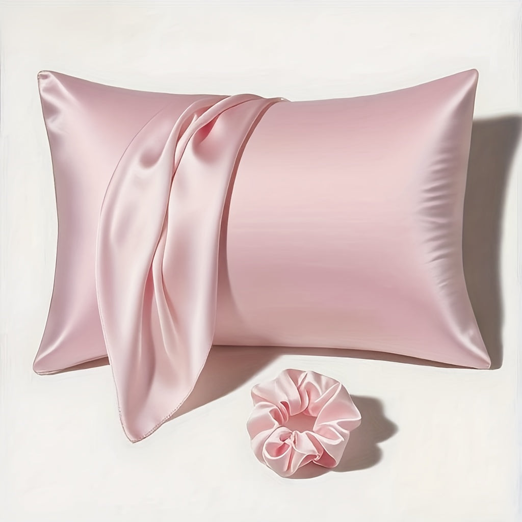 1 Satin Envelope Pillowcase + 1 Scrunchie | Elevate Home Decor, Perfect for Beauty Salons & Single-User Bedding, Polyester, Hand Wash Only