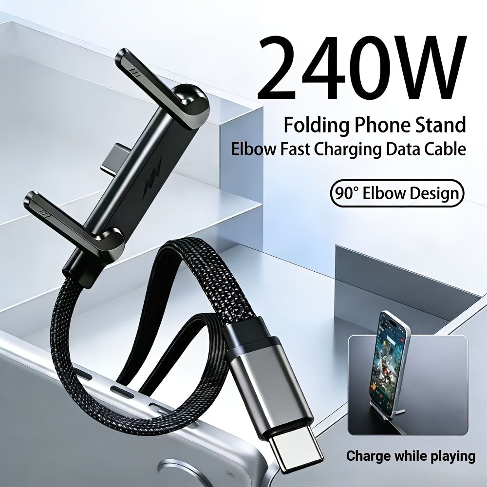 Invisible Charging Cable with Bracket, Type-C to Type-C, 240W PD Fast Charging Cable, 360-Degree Rotatable Adjustable Metal Bracket, Fully Compatible with Mobile Phone Charging Cables