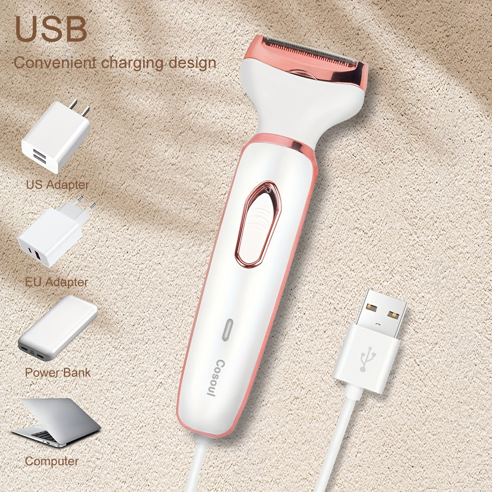 Cosoul 4-in-1 Electric Hair Remover for Women - Portable Manual & Voluminous Hair Removal, USB Rechargeable Battery, Face, Arms, Legs, Body - Painless & Portable Hair Removal Tool, Hair Remover Electric, Facial Hair Removal, Sleek Design, Versatile Hair T