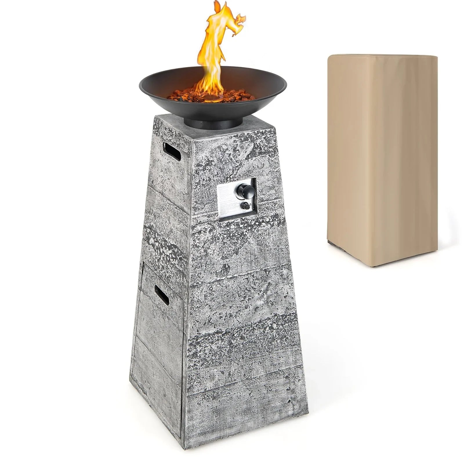 Costway 48 Inch Propane Fire Bowl Column with Lavas Rocks and PVC Covers