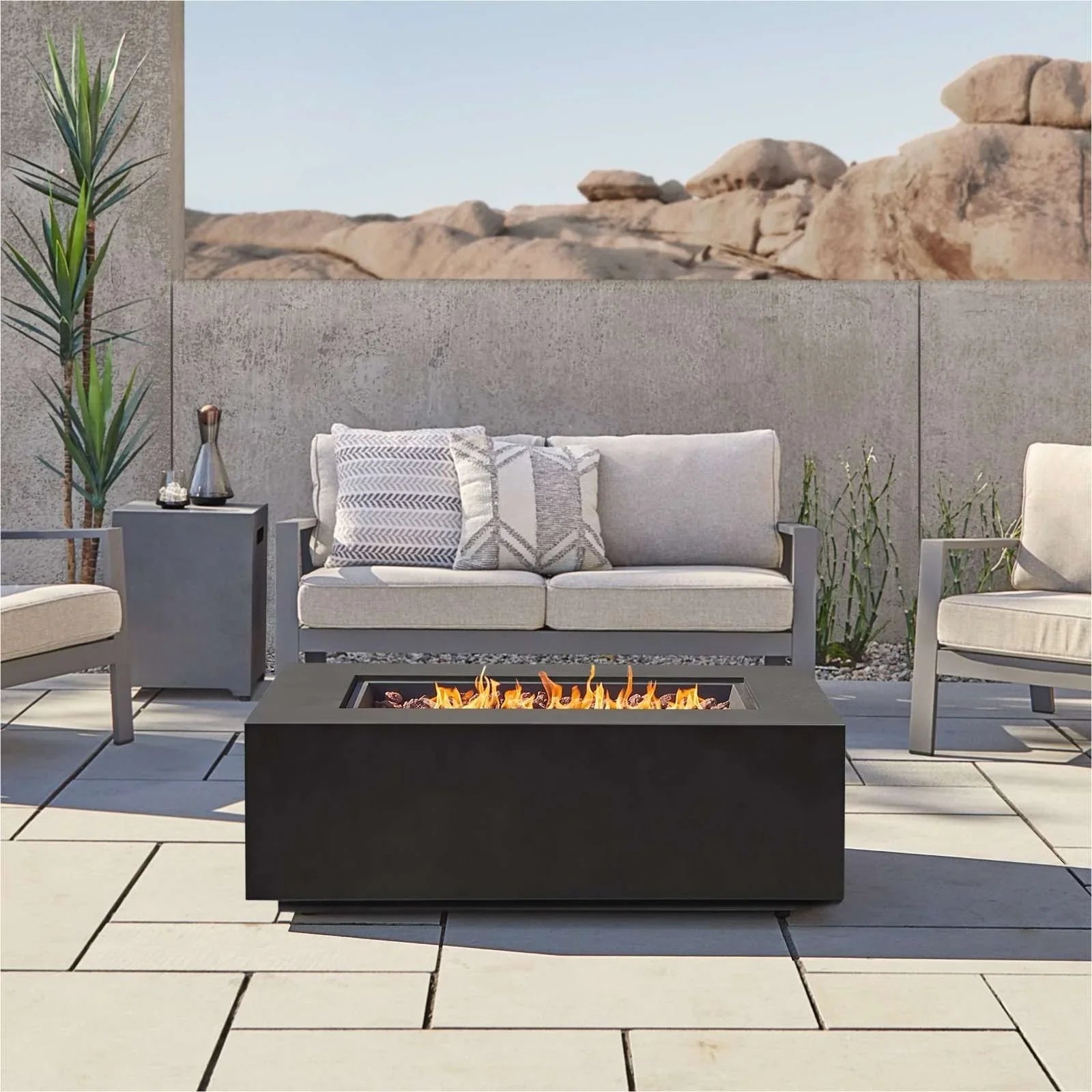 Real Flame Aegean 42″ Rectangle Propane Gas Outdoors Fire Tables