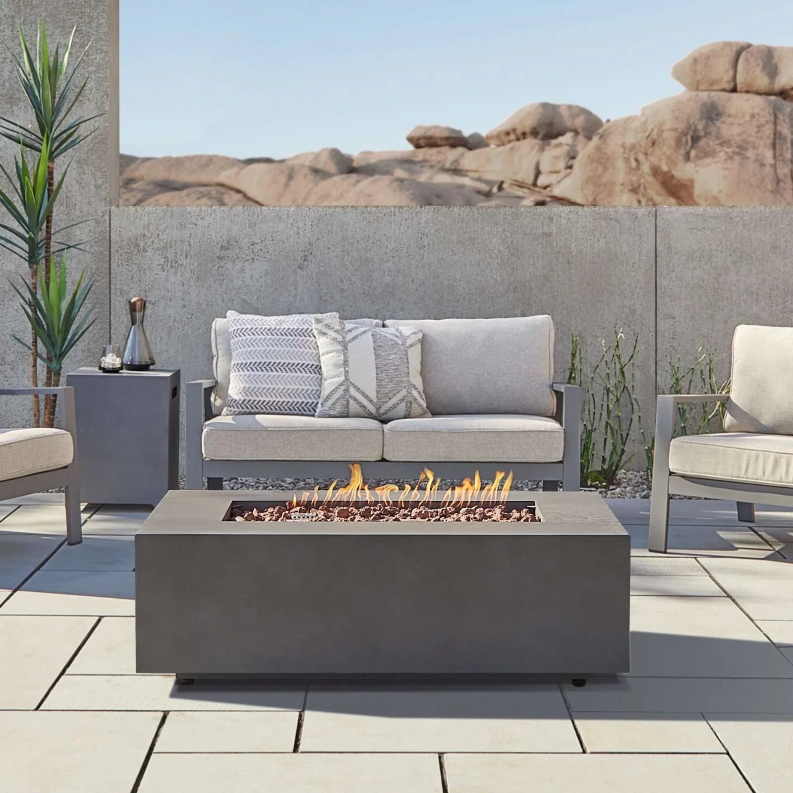 Real Flame Aegean 50″ Rectangle Propanes Gas Outdoor Fire Tables