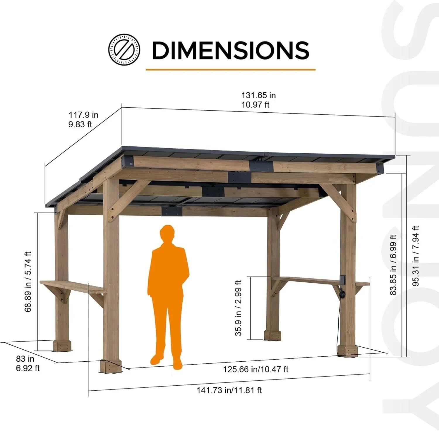 SUNJOY 10 ft. x 12 ft. Matte Black Cedar Framed Wooden Gazebo