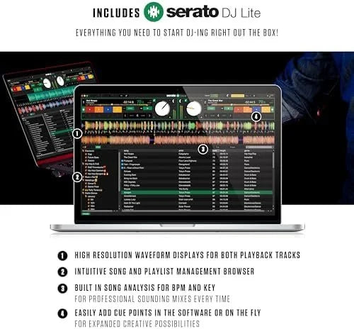 Numark Mixtrack Platinum FX Serato DJ Controllers with Jog Wheel Displays, 4 Decks, Mixers, Effects Paddles and (Audio Interface)