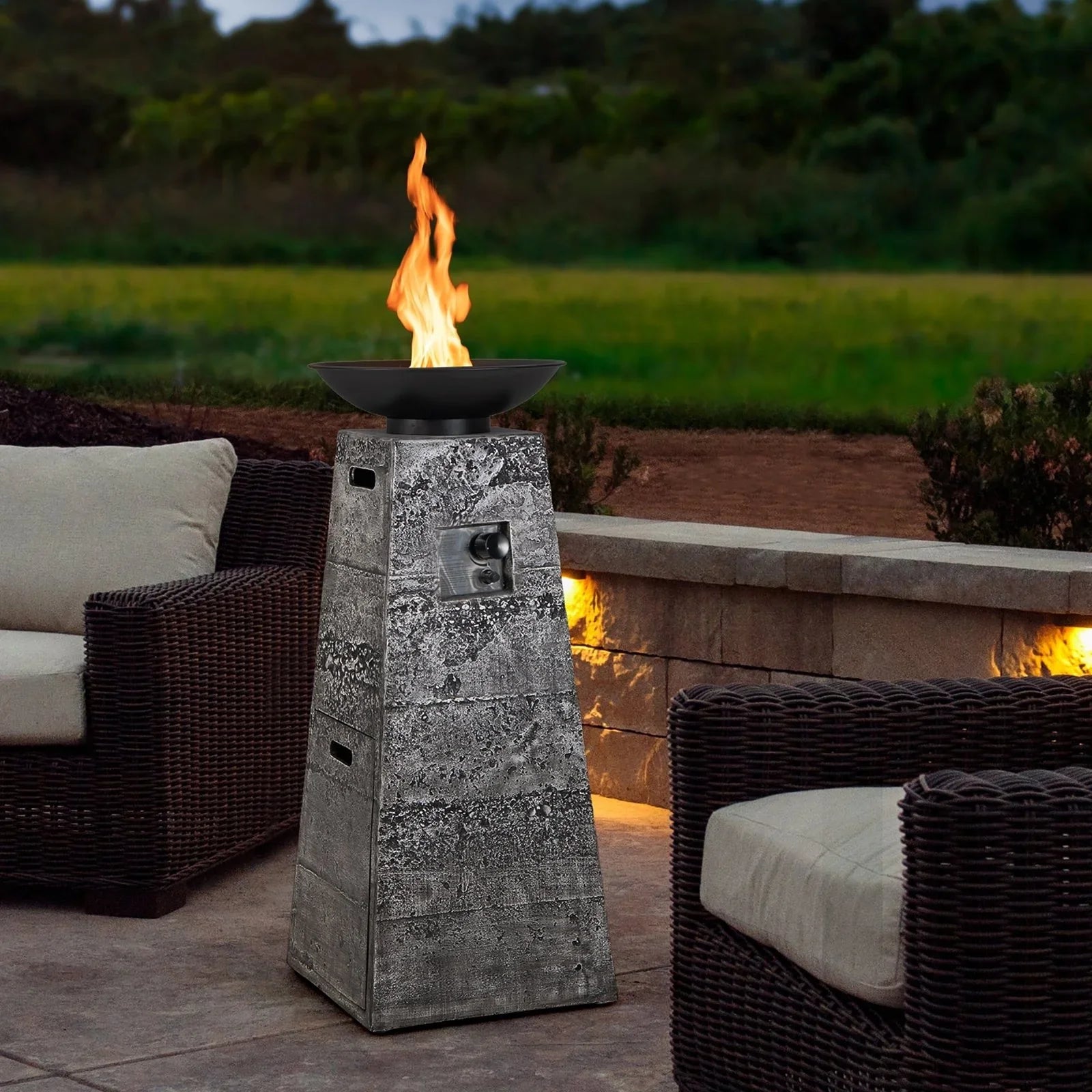 Costway 48 Inch Propane Fire Bowl Column with Lavas Rocks and PVC Covers