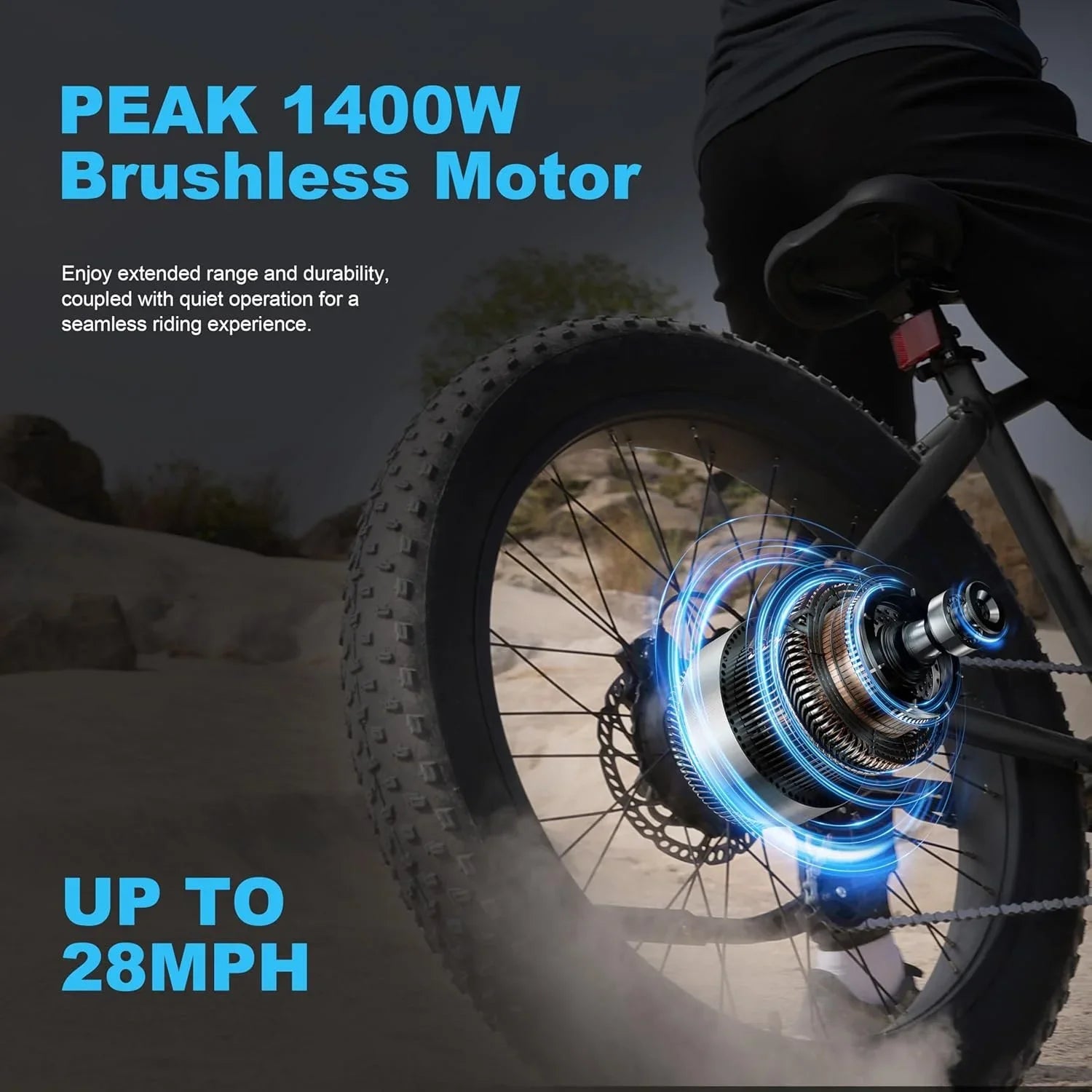 All-Terrain Mountain Ebike 1400W Power &amp; 65mi Ranges.