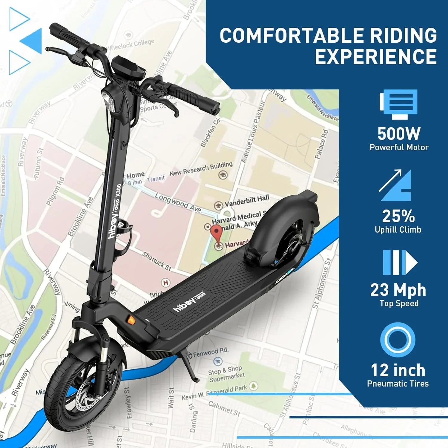 Hiboy X300 Electric Scooter, 700W Peak Motor, 12″ Pneumatic Tires, 23 Mph &amp; 38 Miles Range, Foldings Commuter Electrics Scooter for Adults