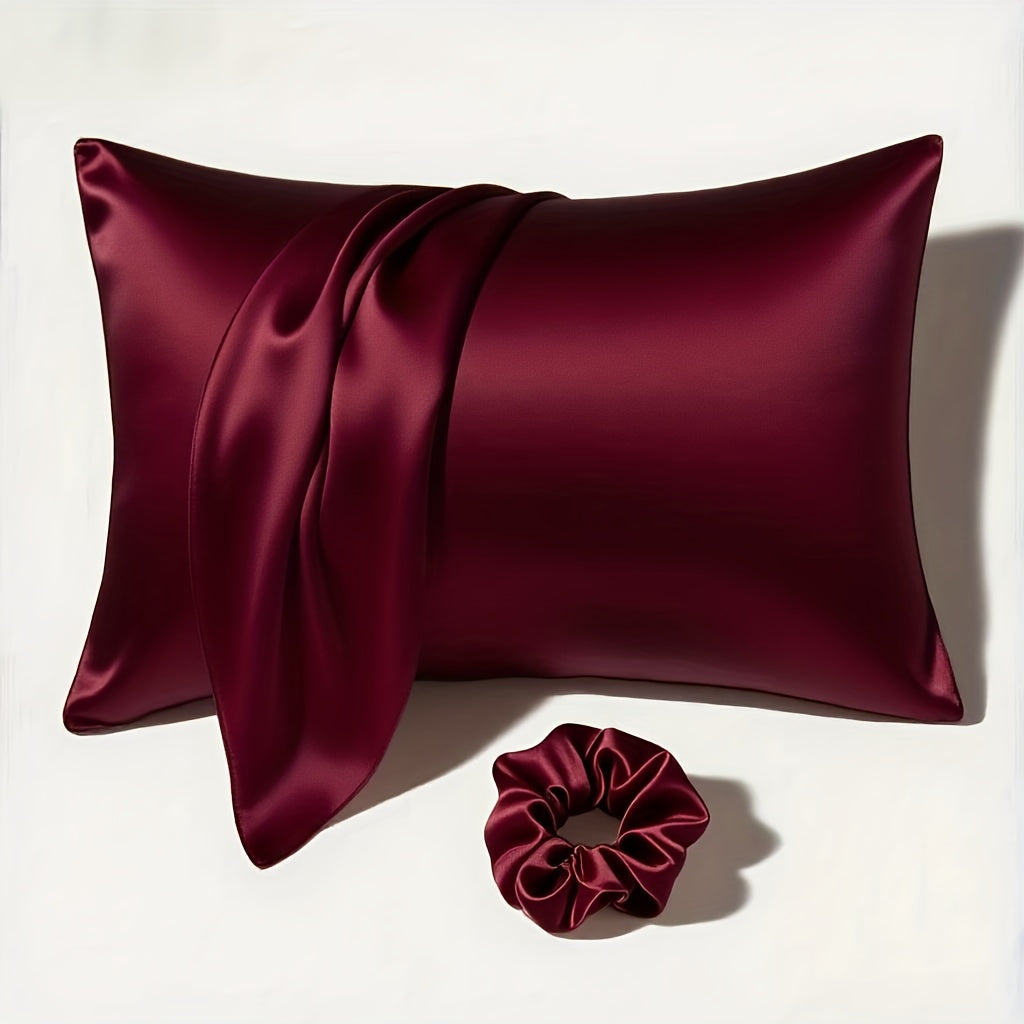 1 Satin Envelope Pillowcase + 1 Scrunchie | Elevate Home Decor, Perfect for Beauty Salons & Single-User Bedding, Polyester, Hand Wash Only