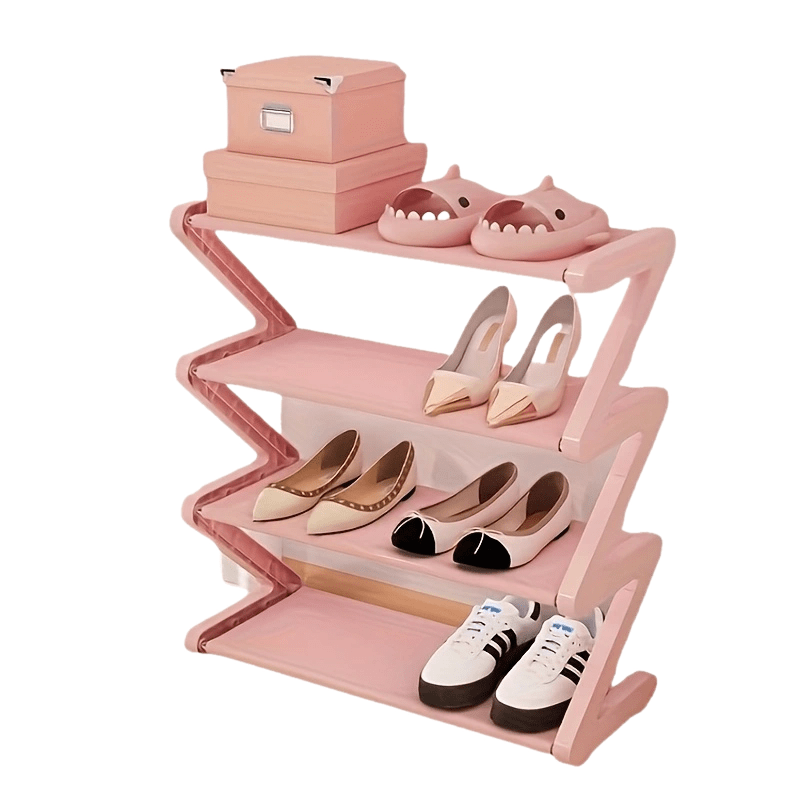 4-Tier Free Standing Shoe Rack - Z-Shaped Stackable Shoe Organizer with Metal Frame & Plastic Shelves, No-Tool Assembly, 4kg Capacity, Space-Saving Floor Mount Storage for Entryway, Living Room, Dorm - Durable Home & Dorm Room Essential, Shoe Storage Orga