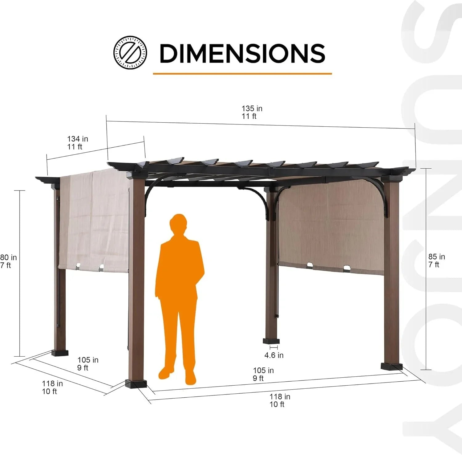 Sunjoy 11 x 11 ft Metal Pergola with Adjustable Tan Garden Shades
