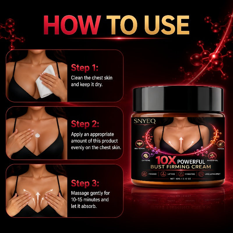 10x Powerful Bust Firming Cream, Containing Jojoba Oil, Honey, Caffeine, Shea Butter, and Vitamin E. Lifts and Tightens the Breasts, Making Them Look Younger and Full of Feminine Charm. Suitable for All Skin Types