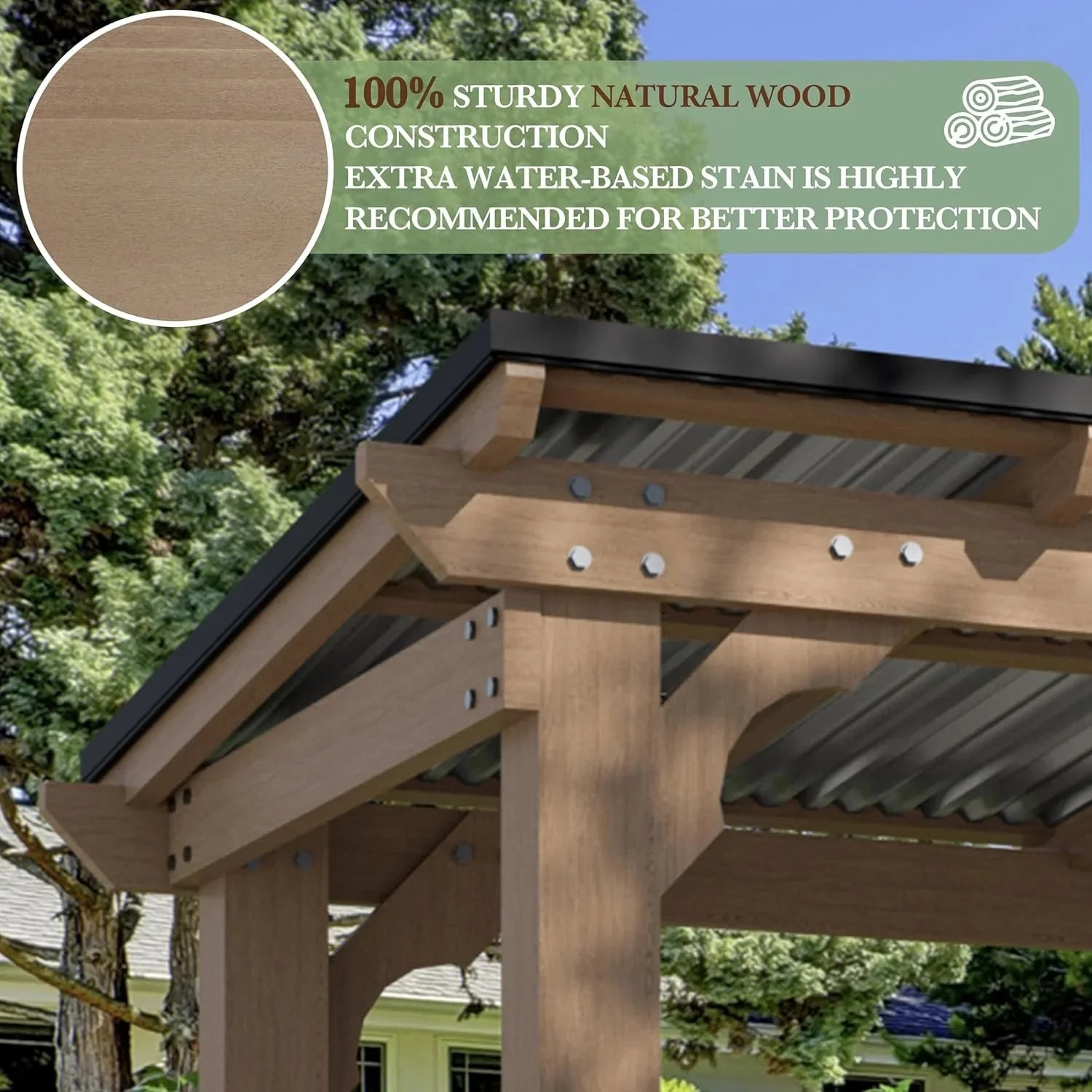 Veikous D Wooden Grills Gazebo Outdoor with Steel Roof