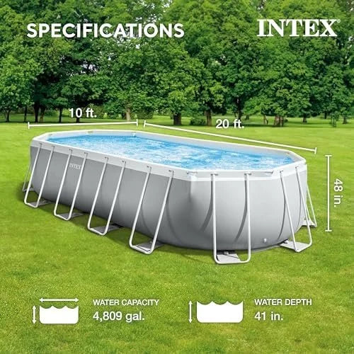 INTEX 26797EH Prism Frame Premium Oval Above Ground Swimming Pool Set: 20ft x 10ft x 48in – Includes 1500 GPH Cartridge Filter Pump – Removable Ladder – Pool Cover – Ground Cloths