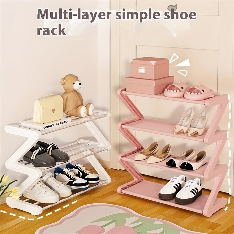 4-Tier Free Standing Shoe Rack - Z-Shaped Stackable Shoe Organizer with Metal Frame & Plastic Shelves, No-Tool Assembly, 4kg Capacity, Space-Saving Floor Mount Storage for Entryway, Living Room, Dorm - Durable Home & Dorm Room Essential, Shoe Storage Orga