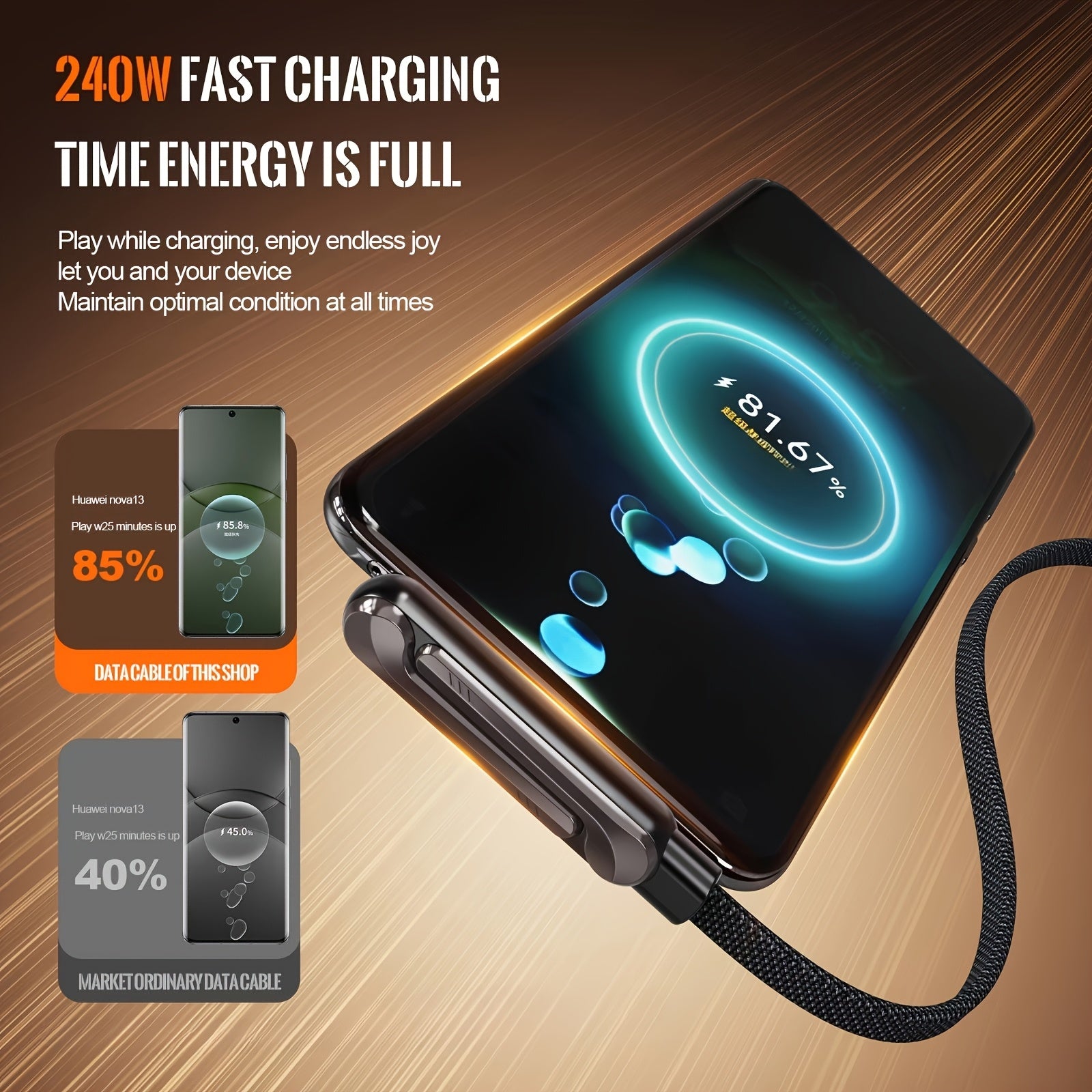 Invisible Charging Cable with Bracket, Type-C to Type-C, 240W PD Fast Charging Cable, 360-Degree Rotatable Adjustable Metal Bracket, Fully Compatible with Mobile Phone Charging Cables