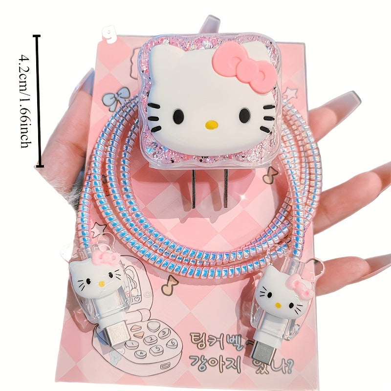 For Hello Kitty 20W USB-C Power Adapter Charger Cable with Silicone Case& Cute Cartoon Design- Durable Plastic Adapter for All Users, for Hello Kitty Additions, Playful Accessory, Protective Cover