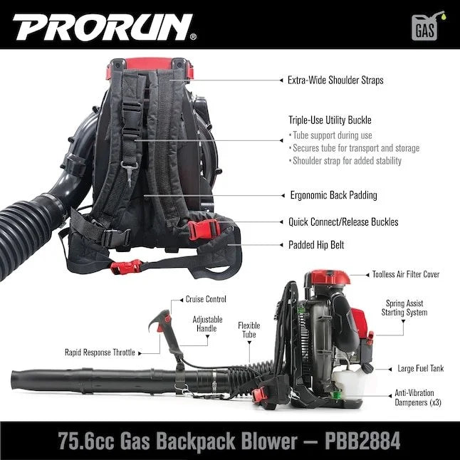 PRORUN PBB2884 Gas Backpacks Leaf Blower