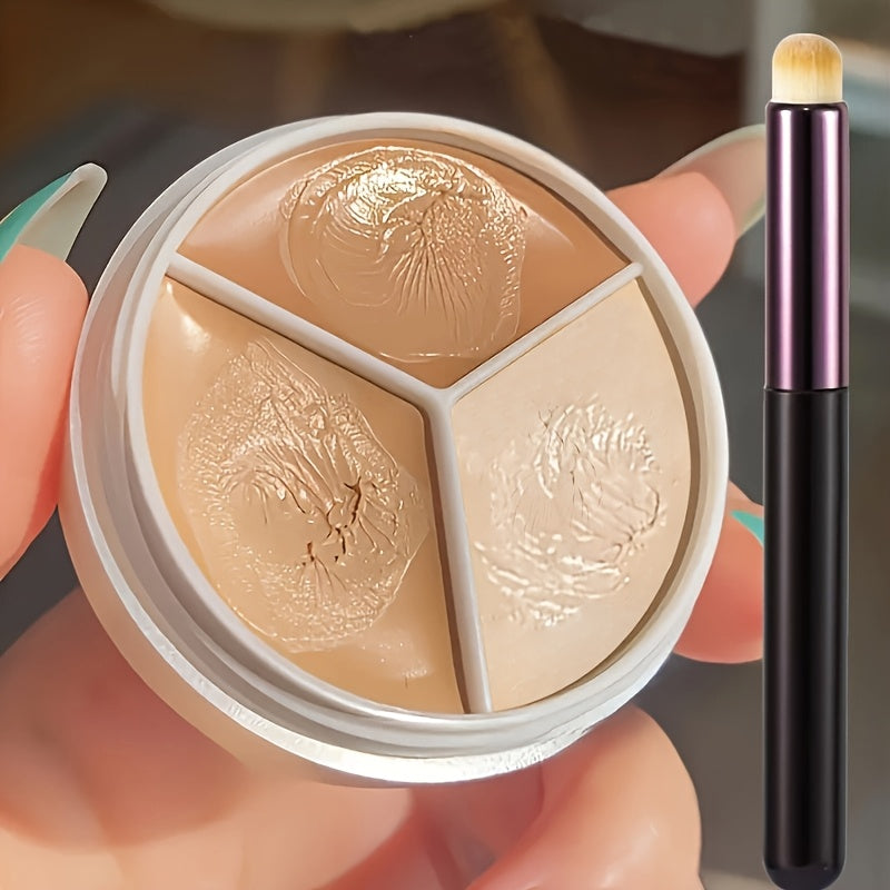 Concealer And Brush 2pcs Set, 3-Color Concealer Palette - Waterproof, Long-Lasting Coverage For, Redness, And Dark Circles - Beauty Makeup Tool