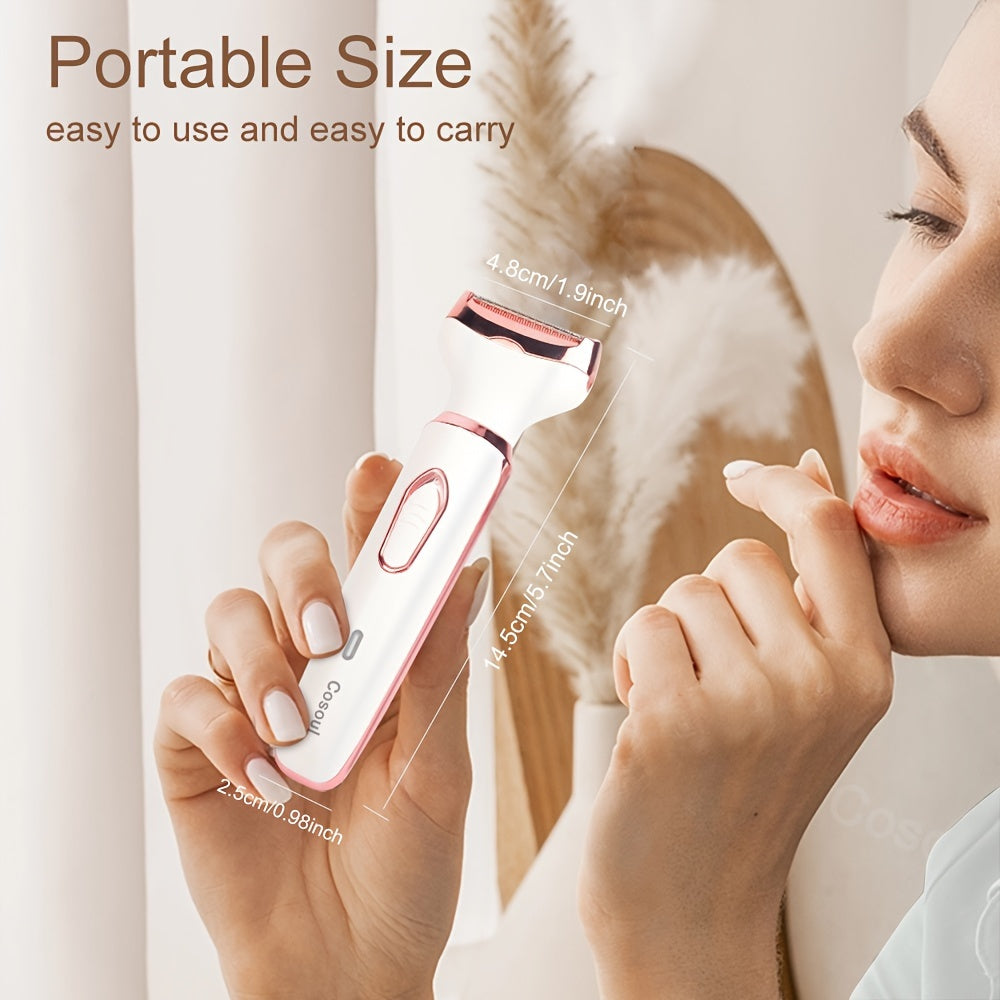 Cosoul 4-in-1 Electric Hair Remover for Women - Portable Manual & Voluminous Hair Removal, USB Rechargeable Battery, Face, Arms, Legs, Body - Painless & Portable Hair Removal Tool, Hair Remover Electric, Facial Hair Removal, Sleek Design, Versatile Hair T