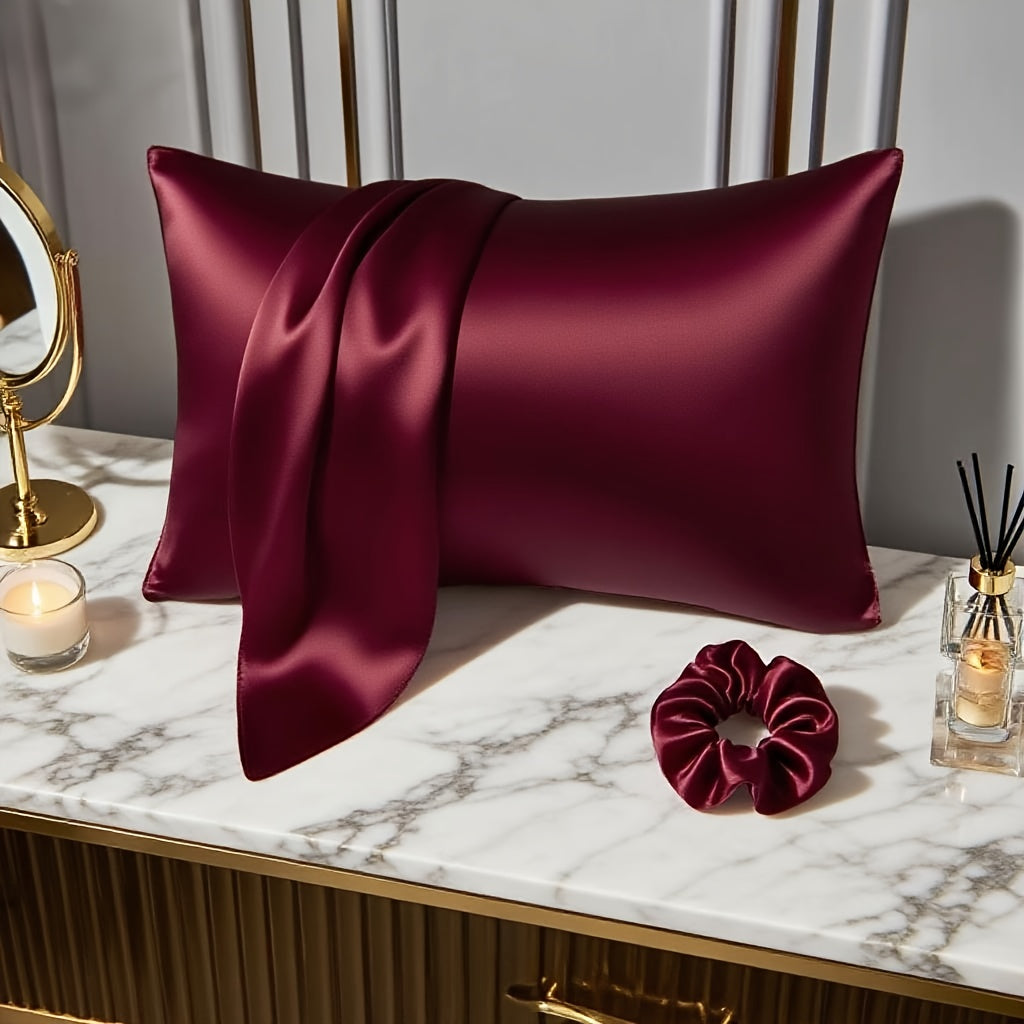 1 Satin Envelope Pillowcase + 1 Scrunchie | Elevate Home Decor, Perfect for Beauty Salons & Single-User Bedding, Polyester, Hand Wash Only