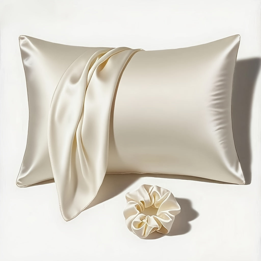 1 Satin Envelope Pillowcase + 1 Scrunchie | Elevate Home Decor, Perfect for Beauty Salons & Single-User Bedding, Polyester, Hand Wash Only